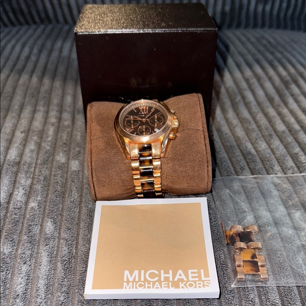 Michael Kors Two-Tone Rose Gold and Brown&Black Tortoise Watch